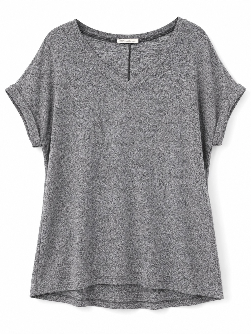 Zenana Gray Marled Oversized V Neck Tunic Top 2X Dolman Sleeve NWOT